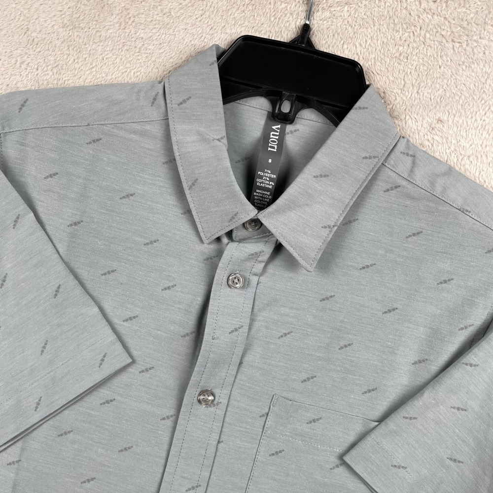 Vuori Bridge Button Down Shirt Mens Small Gray AOP Pattern Stretch Wicking Dry